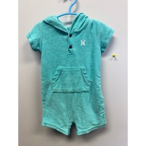 Hurley Kids Turquoise Terry Cloth Hooded Romper One-Piece 6M Beach Coverup